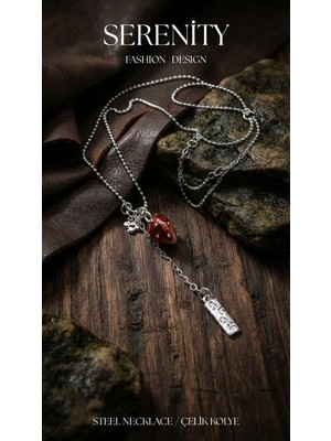 Serenity Çilek Charmlı Çelik Kolye