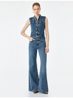 Koton Normal Bel Düğmeli Cepli Ispanyol Paça Denim Pantolon - Flare Jeans