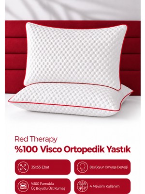 Hig Store Red Therapy %100 Visco Ortopedik Visko Yastık 55X35X15 - Baş Boyun Desteği 1 Adet