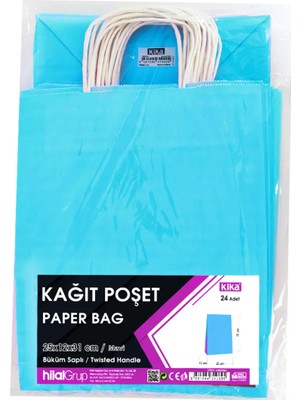 Party Country 25X12X31 Büküm Saplı Poşet -Mavi- 24 Adet
