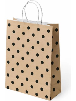 Party Country 18X8X24 Büküm Saplı Poşet -Puantiye Kraft- 24 Adet