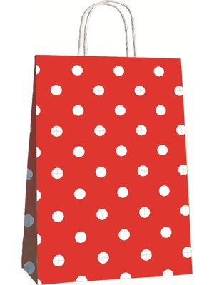 Party Country 25X12X31 Büküm Saplı Poşet -Puantiye Kırmızı- 24 Adet