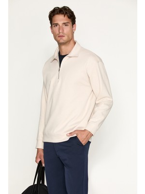 Grimelange Laurent Erkek Yarım Fermuarlı Vizon - Bej Sweatshirt