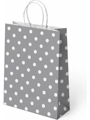 Party Country 25X12X31 Büküm Saplı Poşet -Puantiye Gümüş- 24 Adet