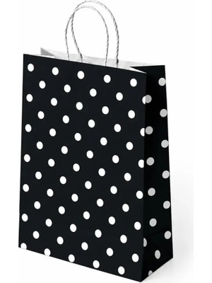 Party Country 25X12X31 Büküm Saplı Poşet -Puantiye Siyah- 24 Adet