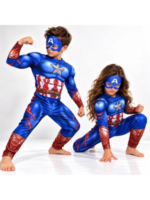Urban Trend Store Çocuk Kaptan America Kaslı Kostümü – Maske Hediyeli Kostüm Seti