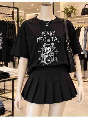 Belirtilmemiş Heavy Meowtal Oversize Unisex Tişört