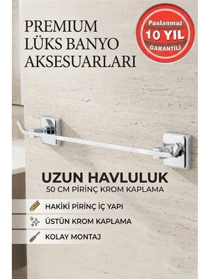 Banyom Home Paslanmaz Pirinç Kumru 50 cm Krom Uzun Havluluk Banyo Aksesuarı