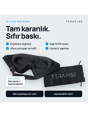 Terapise 3D Uyku Göz Bandı – Hafızalı Sünger, Ayarlanabilir Bant, Işığı Tamamen Engeller ve Göze Baskı Yapmaz