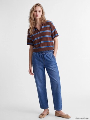 Lc Waikiki Yeni Sezon Indigo Beli Lastikli Balloon Fit Kadın Jean Pantolon