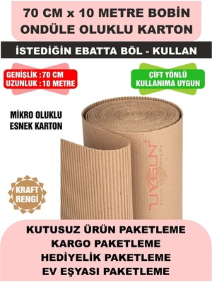 Uygun Kutu ve Ambalaj 70 cm x 10 Metre Bobin Ondüle Esnek Oluklu Karton, Kargo Kartonu, Paketleme Kartonu