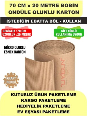 Uygun Kutu ve Ambalaj 70 cm x 20 Metre Bobin Ondüle Esnek Oluklu Karton, Kargo Kartonu, Paketleme Kartonu