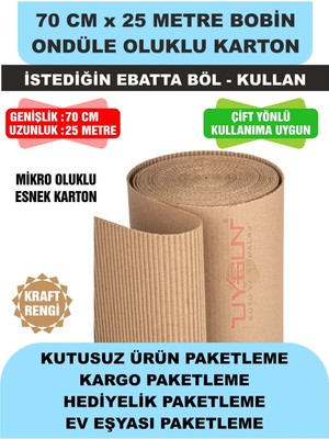 Uygun Kutu ve Ambalaj 70 cm x 25 Metre Bobin Ondüle Esnek Oluklu Karton, Kargo Kartonu, Paketleme Kartonu
