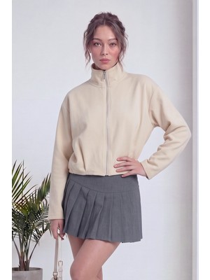 The ZKS Kadın Bomber Ceket Fermuarlı Cepli Crop Haki, Siyah, Kırmızı, Bej, Kahverengi
