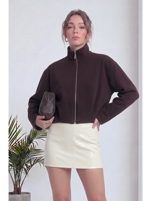 The ZKS Kadın Bomber Ceket Fermuarlı Cepli Crop Haki, Siyah, Kırmızı, Bej, Kahverengi