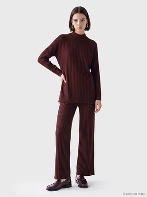 Lc Waikiki Yeni Sezon Bordo Beli Lastikli Fitilli Kadın Triko Pantolon