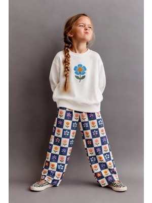 Cg Kids Çiçek Nakışlı Sweatshirt ve Desenli Eşofman Kız Çocuk Alt Üst Takım