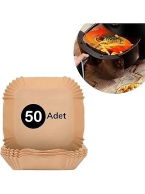 50 Adet Tek Kullanımlık Air Fryer Pişirme Kağıdı, Yağ Geçirmez Yapışmaz Kare Tabak