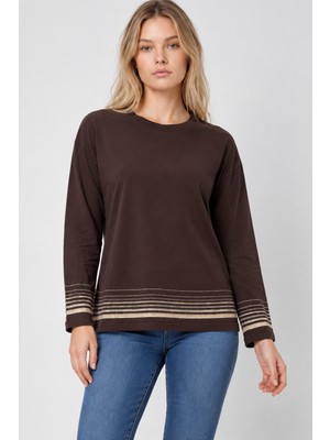 Etki Moda Kadın Kolları ve Eteği Sim Detaylı Mevsimlik Merselize Triko Bluz