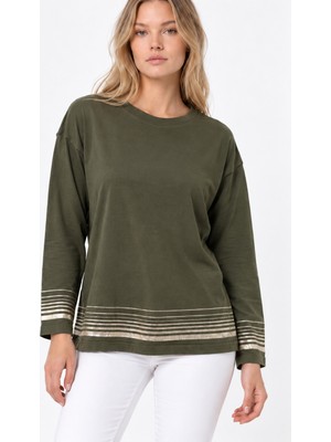 Etki Moda Kadın Kolları ve Eteği Sim Detaylı Mevsimlik Merselize Triko Bluz