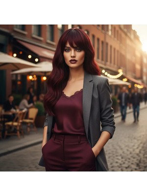 Luord-Store Daalı Perçemli Fiber Sen Orta Boy Peruk / Kızıl Kahve