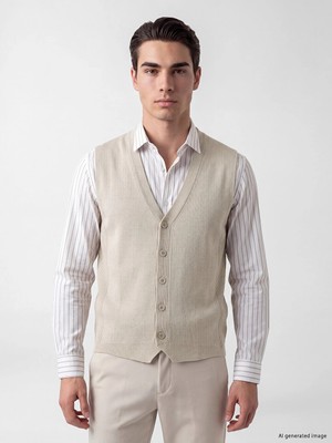 Lc Waikiki Yeni Sezon Bej Regular Fit V Yaka Erkek Triko Yelek