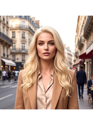 Luord-Store Front Lace Daalı Platin Tül Peruk / 55/60CM