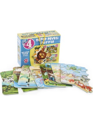 Luord-Store 1481 Dıytoy Süper Renkli 4'lü Puzzle - Hayvanlar / 8+12+16+24 Parça Puzzle