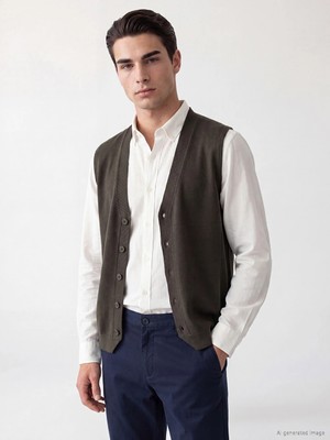 Lc Waikiki Yeni Sezon Yeşil Regular Fit V Yaka Erkek Triko Yelek