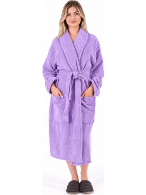 Lila Renkli Soft %100 Pamuklu Şalyaka Model Unisex (L-Xl-2xl-3xl-4xl) Büyük / Battal Beden Bornoz