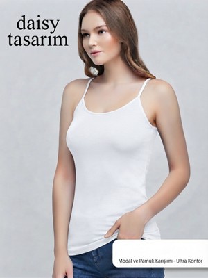 Daisy Tasarım Kadın Siyah ve Beyaz Ip Askılı Modal ve Pamuk Karışımı Ultra Konforlu Esnek Atlet