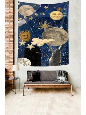 Güneş ve Ay Leke Tutmaz Kumaş Duvar Örtüsü Duvar Halısı Tapestry, 70 x 100