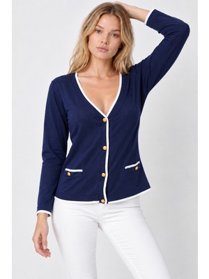 Etki Moda Kadın V Yaka Merserize Triko Hırka