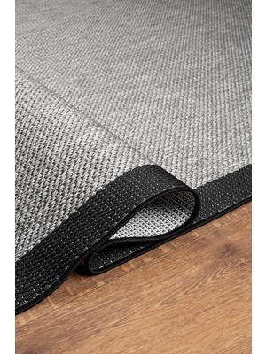 Hünkar Halı Roma Antrasit Siyah Leke Tutmaz Kaymaz Tabanlı Modern Polyester Sisal Salon ve Mutfak Halısı