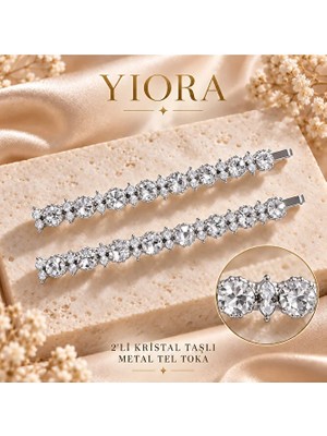 Yiora 2’li Ince Kristal Taşlı Gümüş Renk Metal Tel Toka – Yuvarlak ve Badem Kesim Işıltılı Kadın Saç Aksesuarı
