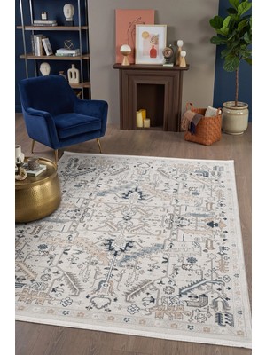 Hünkar Halı Milas Krem Modern Vintage Eskitme Halı Yumuşak Dokulu Dokuma Oturma Odası ve Antre