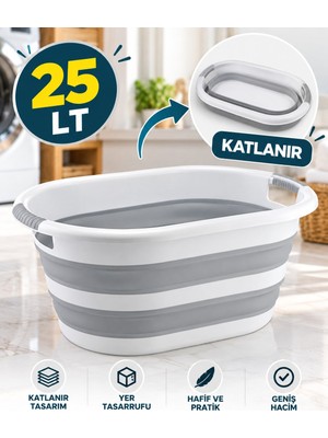 Sarıncı 25 Lt Katlanabilir Silikon Çamaşır Sepeti Akordiyon Katlanır Kirli Çamaşır Sepeti Yer Kaplamayan Pratik Sepet