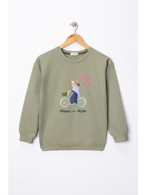 Dekim Moda Kız Çocuk "başörtümle Mutluyum"  Baskılı Pamuklu Sweat