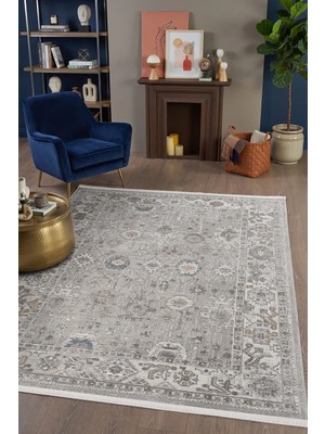 Hünkar Halı Milas Bej Vintage Eskitme Desenli %100 Polyester Dokuma Makine Halısı Salon ve Oturma Odası
