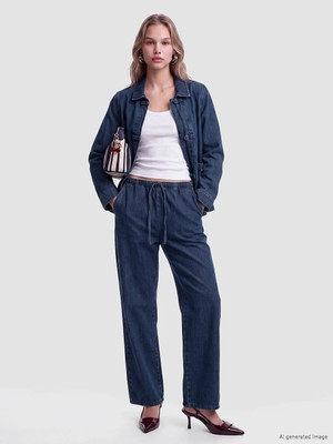 Lc Waikiki Yeni Sezon Indigo Beli Lastikli Wideleg Kadın Jean Pantolon