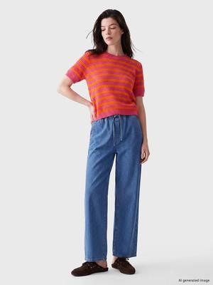 Lc Waikiki Yeni Sezon Indigo Beli Lastikli Wideleg Kadın Jean Pantolon