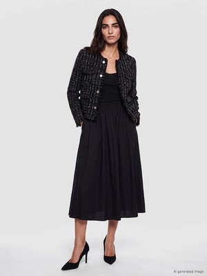 Lc Waikiki Yeni Sezon Siyah Beli Lastikli Poplin Kloş Etek