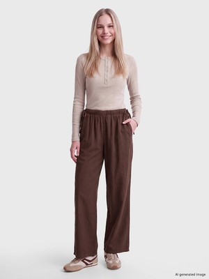 Lc Waikiki Yeni Sezon Kahverengi Beli Lastikli Wideleg Kadın Jean Pantolon