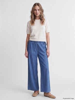 Lc Waikiki Yeni Sezon Indigo Beli Lastikli Wideleg Kadın Jean Pantolon