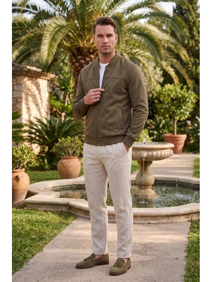 Deepsea Erkek Slim Fit Likralı Haki Süet Ceket – Kırışmayan Ütü Gerektirmeyen Mevsimlik Mont 2504334
