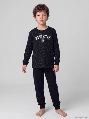 Lc Waikiki Yeni Sezon Siyah Beşiktaş Erkek Çocuk Bisiklet Yaka Pijama Takımı