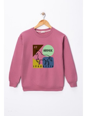 Dekim Moda Kız Çocuk "at Binmek Sünnettir" Baskılı Pamuklu Sweat