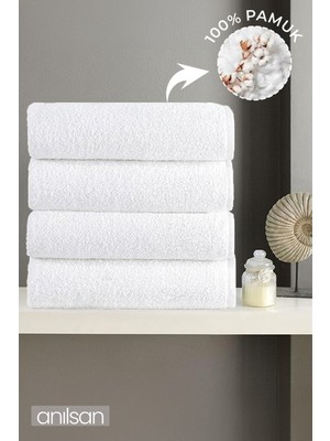 Anılsan 4'lü Beyaz Banyo Havlusu - 70x140 cm, 490 gr, %100Pamuk, Spa ve Otel Havlusu, Günlük Kullanıma Uygun
