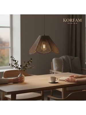 Korfam Home Design Rosalinda Avize - Vizon Hasır El Yapımı Çiçek Şekilli Bohem Rustik Avize