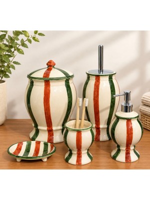 Red Seramik Naomi Collection Çizgili 5 Parça Banyo Seti Kahverengi/yeşil